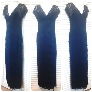 Marina 12 Layers of Lace Navy Blue Slip- On Evening Gown/Party Dress